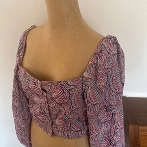 Maria de La Orden sz L crop puff sleeve button front blouse excellent pre owned